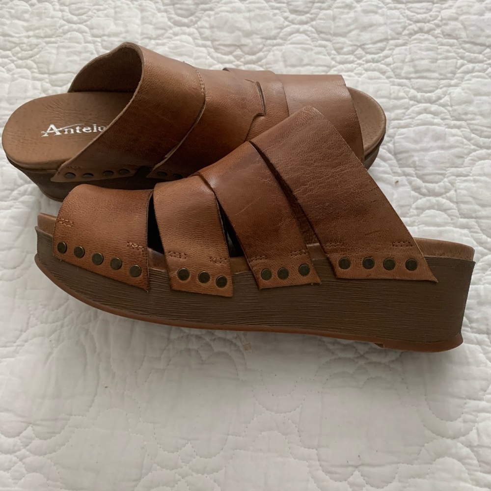 Antelope Brown Leather Wedge Sandals